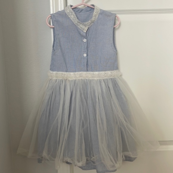 Girls pinstripe tulle dress. Size 7T. - Picture 2 of 5